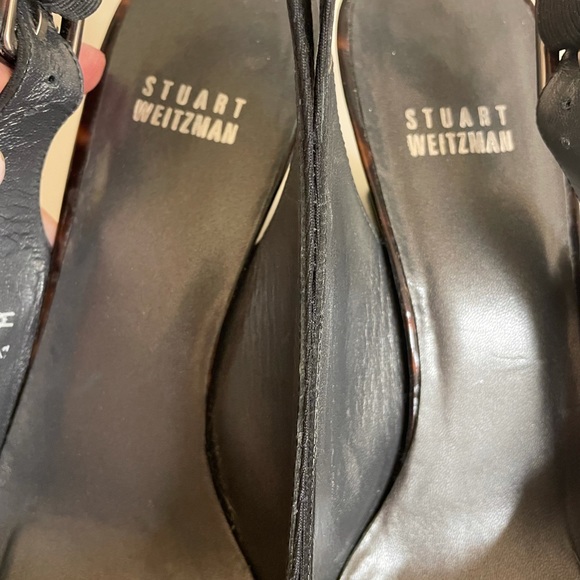 Stuart Weitzman black FAILLE MIDDY sling back with tortoise buckle/ heels,  8.5 - Picture 6 of 9